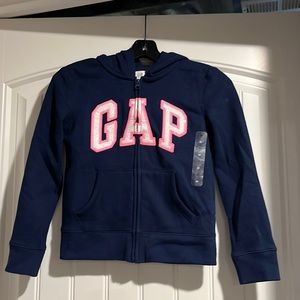 Gap NWT girls Cotten jacket with glittery GAP letters in white trimmed in pink